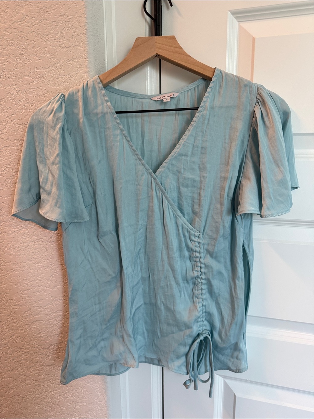 Naked Zebra Dusty Blue V-Neck Wrap Top with Flutter Sleeves